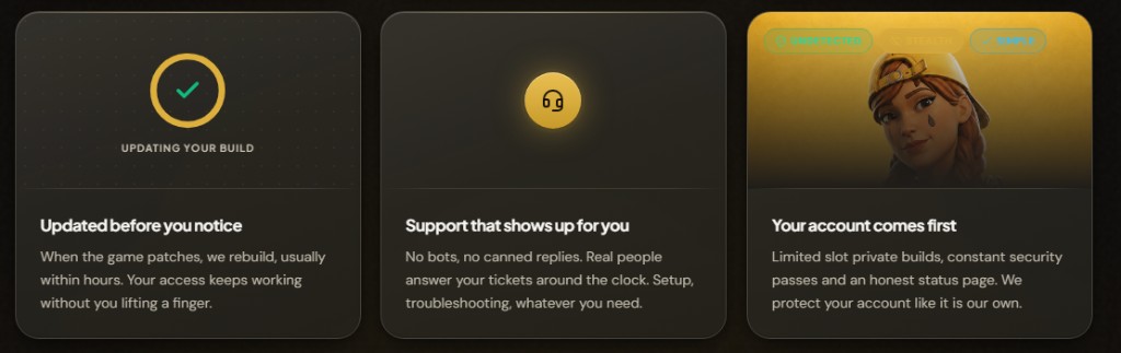Updates, support, account security cards