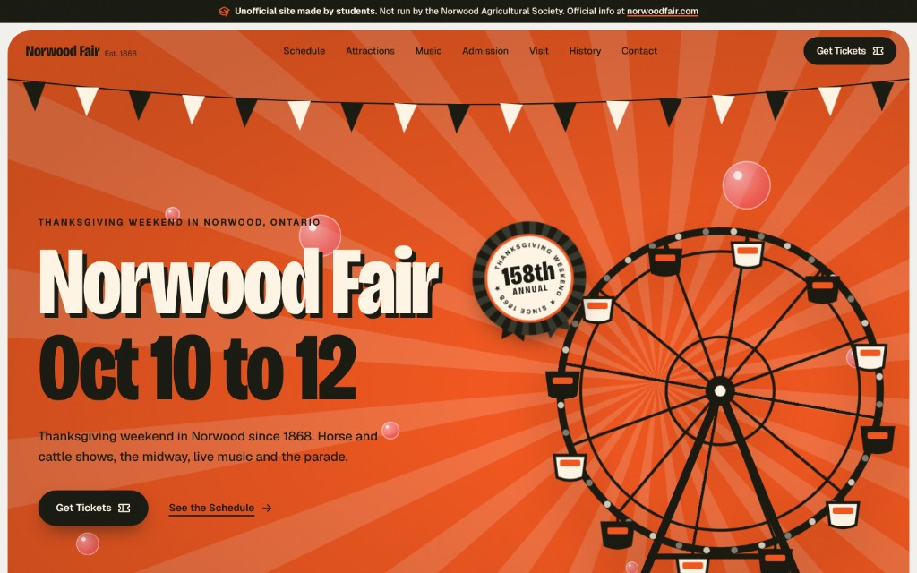 Norwood Fair hero with Ferris wheel and sunburst