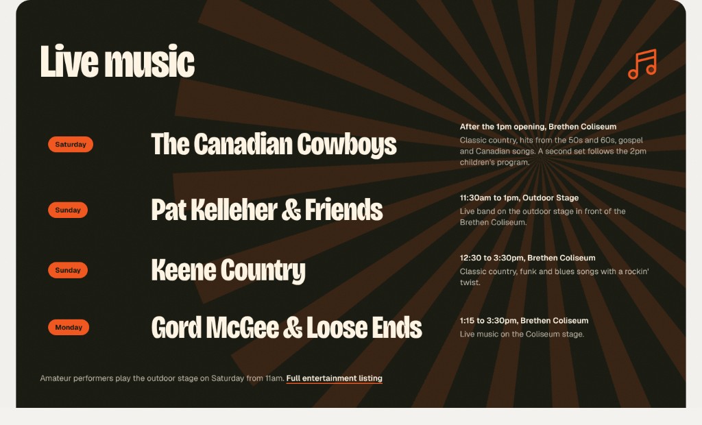 Live music lineup